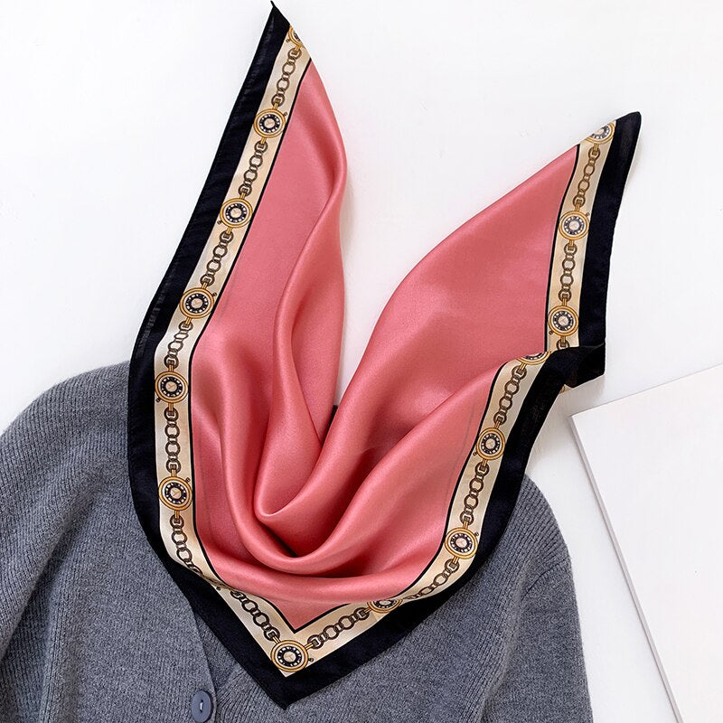 Fashion Designer Print 100% Natural Silk Square Scarves Women Hairband Neck Foulard Female Small Kerchief Bandana New FZ89-3 53cm real silk