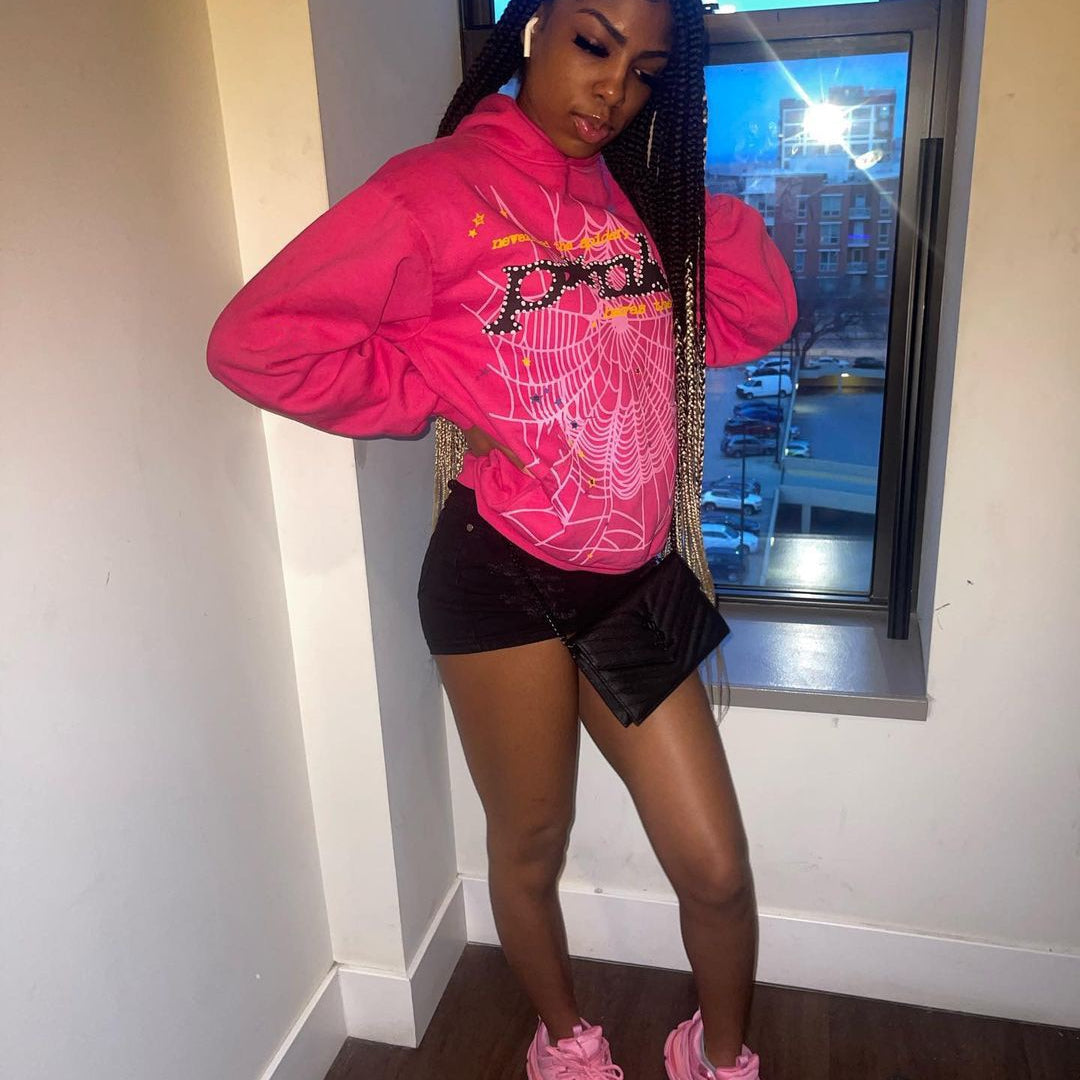 Y2k Printed Hoodie Sweatshirt for Women Spider Web Letter Gothic Streetwear Winter Baggy Hooded Polyester Autumn Punk Hoodies