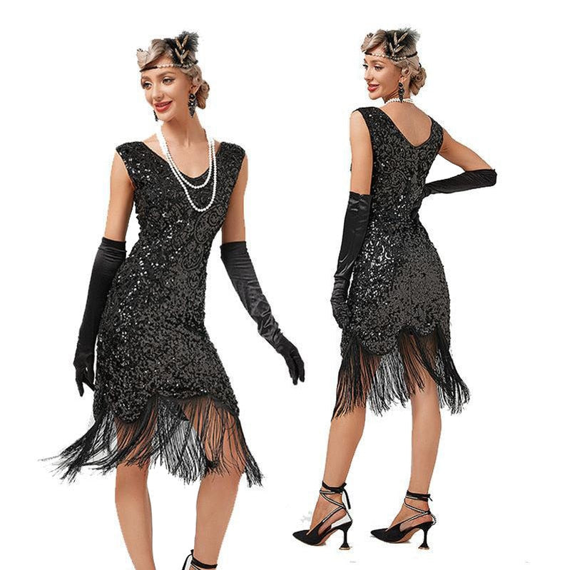 Summer 1920s Vintage Dress Tassel Flapper Dresses Prom Wedding Party Beaded Sequin Fringed O-Neck Women 30S Costume