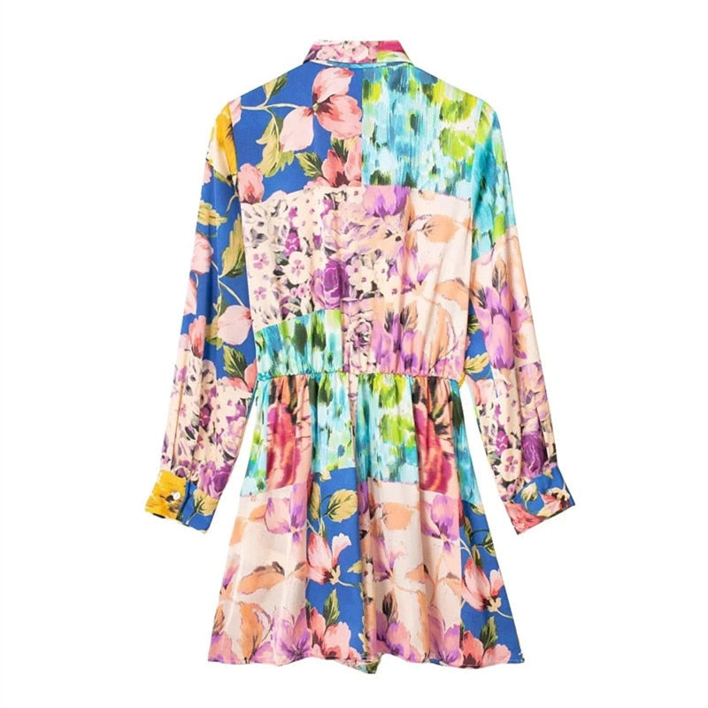 Woman Short Playsuit Patchwork Print Female Jumpsuit Knot Long Sleeve Women's Summer Playsuit Beach Women Jumpsuits