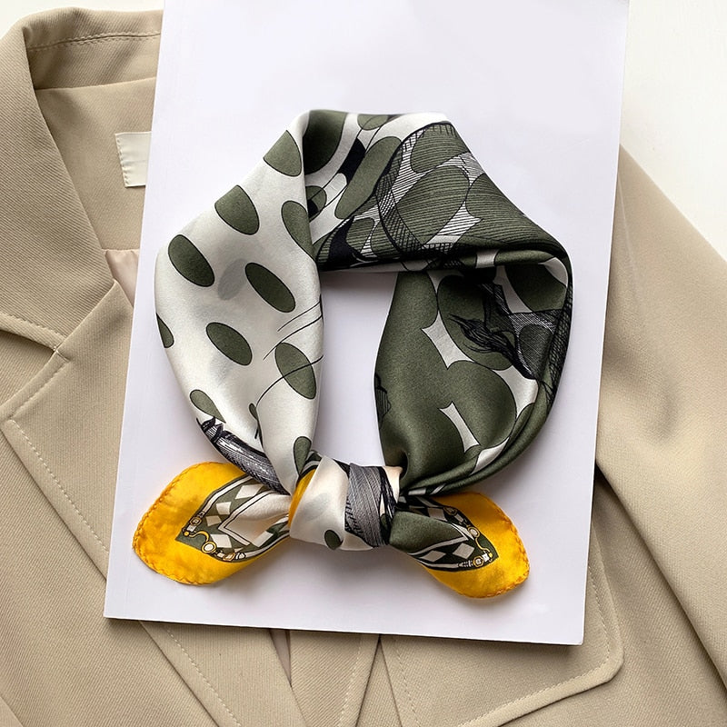 Fashion Designer Print 100% Natural Silk Square Scarves Women Hairband Neck Foulard Female Small Kerchief Bandana New FZ101-2 53cm real silk