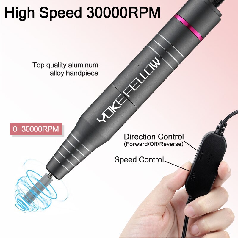 Electric Nail Drill 30000RPM Professional Electric Nail File Kit for Acrylic Gel Nails Manicure Pedicure Home Use