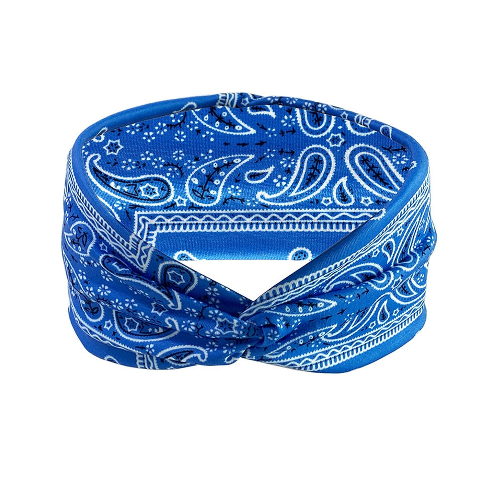 Headband Woman Bohemian Wide Cotton Stretch Bandana Girls Festival Flower Print Hair Accessories Summer Accessories Sky blue Spain