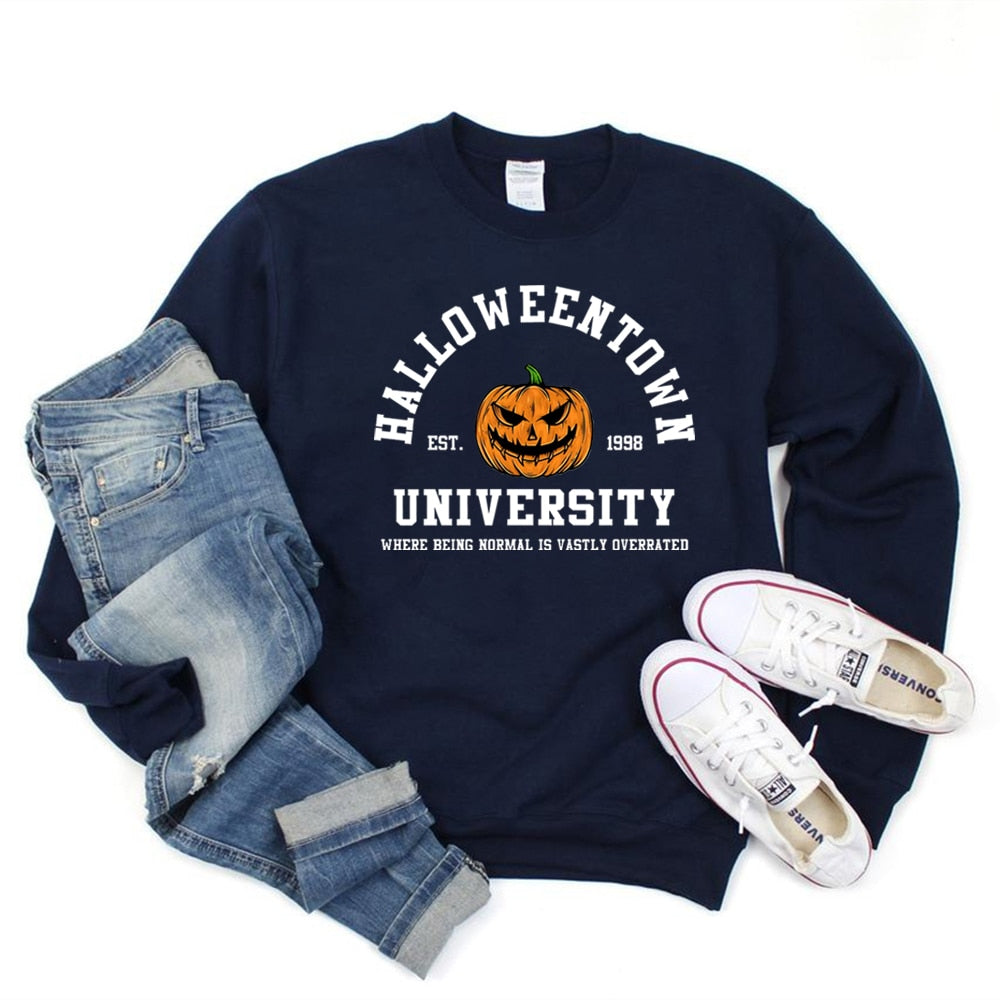Vintage Halloweentown Sweatshirt Halloweentown Est 1998 Pullover Funny Halloween Town Fall Hoodies Pumpkin Halloween Sweatshirts Navy Blue