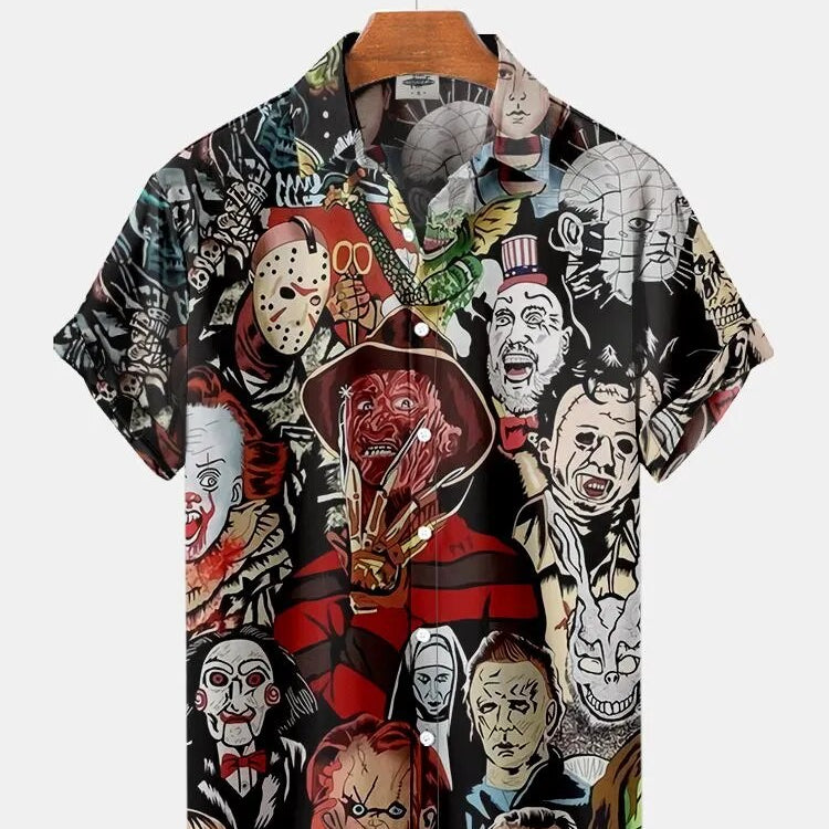 Summer New Men's Shirt 3D Printed Horror Pattern Hawaiian Fashion Designer Men's Horror Shirts Movie Print 3XL Tops ESYJXC1310