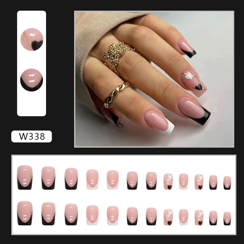 Reusable Adhesive Nail Short False Nails Press On Nails Tips Nails Fake Manicure With Glue Decorated False Nails
