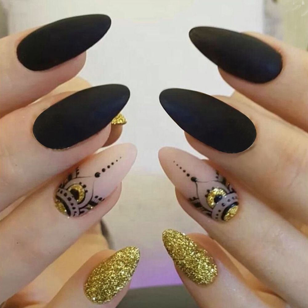 24pcs/set Long Stiletto Fake Nails Punk Snake Pattern Black White Matte False Nails Artificial Full Nail Tips Manicure Tools