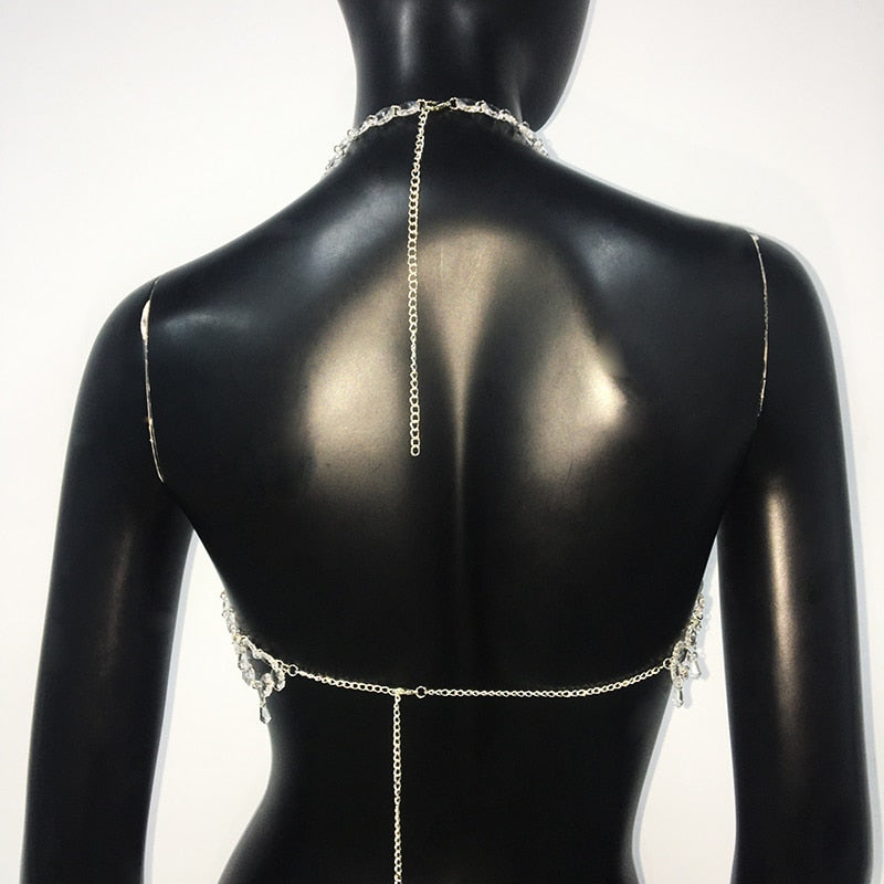 y2k Fashion Transparent Crystal Acrylic Tank Top For Women Sexy Hollow Out Backlesss Halter Solid Diamonds Nightclub Crop Tops
