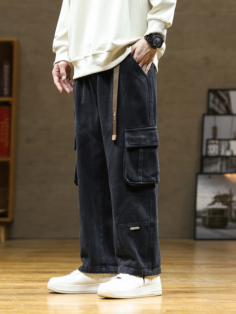 2023 Autumn New Cargo Pants Men Multi-Pockets Cotton Casual Wide Pants Male Workwear Loose Straight Trousers Big Size 7XL 8XL
