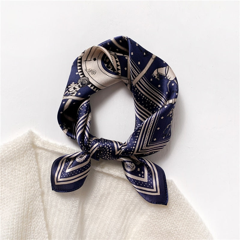 Fashion Designer Print 100% Natural Silk Square Scarves Women Hairband Neck Foulard Female Small Kerchief Bandana New FZ94-1 53cm real silk