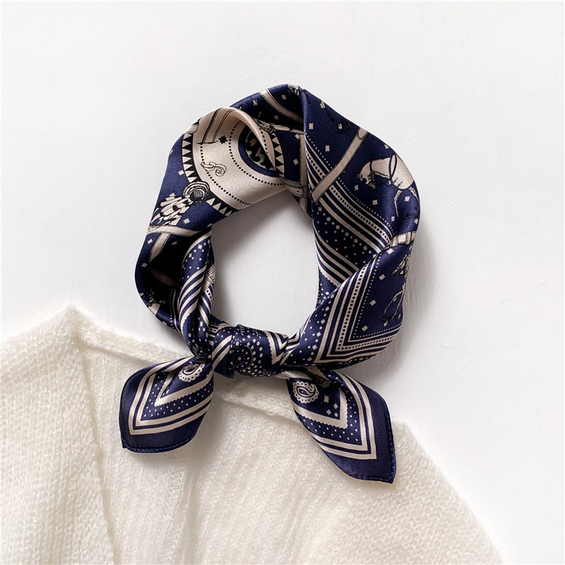 Fashion Designer Print 100% Natural Silk Square Scarves Women Hairband Neck Foulard Female Small Kerchief Bandana New FZ94-1 53cm real silk