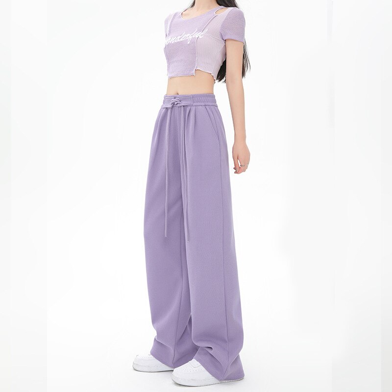Women Spring Autumn Pants Fashion High Waist Straight Long Wide leg Sports pants Female Casual Female Long Pants Trousers