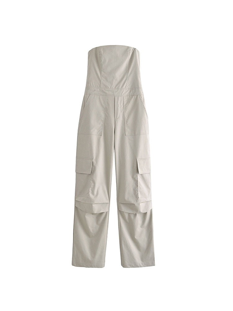 Female Jumpsuit With Pockets Long Jumpsuit Woman Spring Summer Sleeveless Cargo Jumpsuits For Women Outfit huise