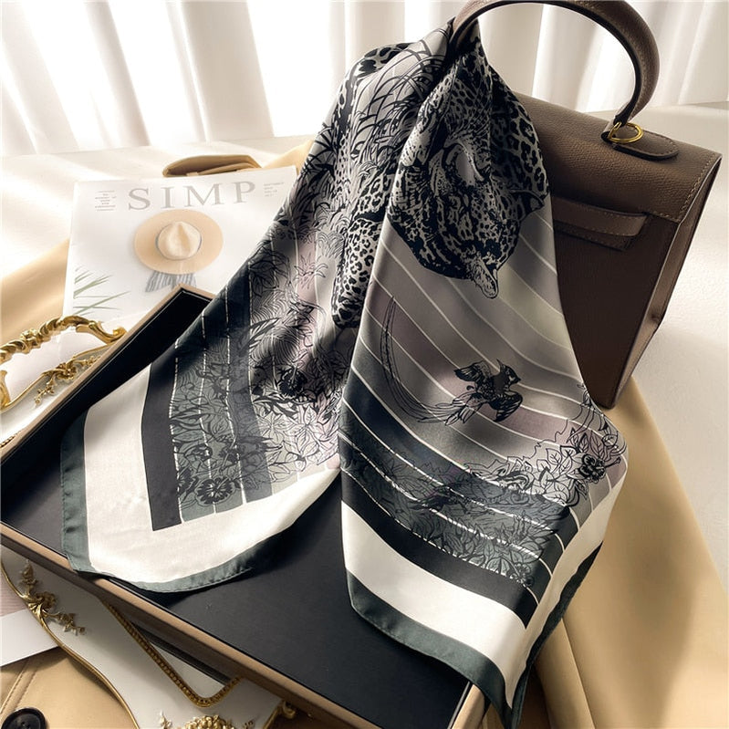 Fashion Wraps Satin Hijab Luxury Square Scarf for Women Hair Bands Ribbon Headband Silk Shawl Neckerchief Female Bandana FJ645-3