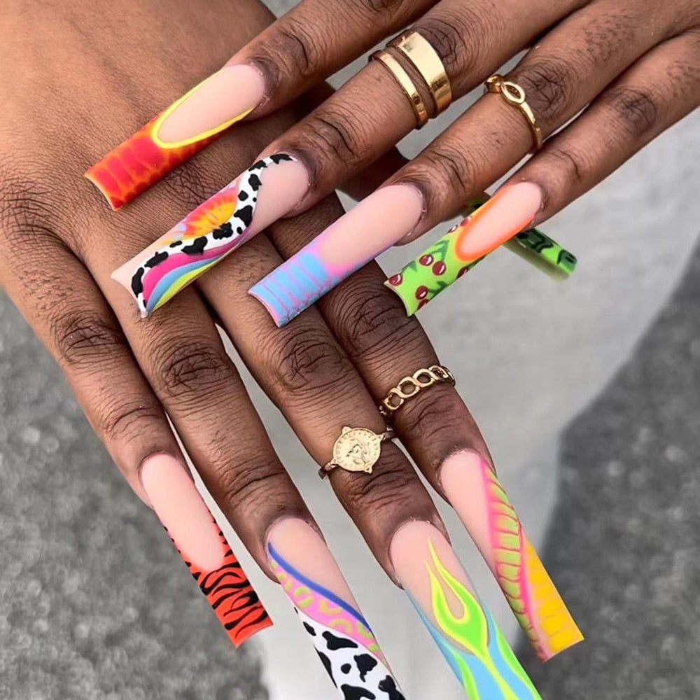 41Style Diamond Stiletto Coffin Long Nail Europe America Handwork Customization Cosplay Party Full Cover Fake Nails Woman Gift