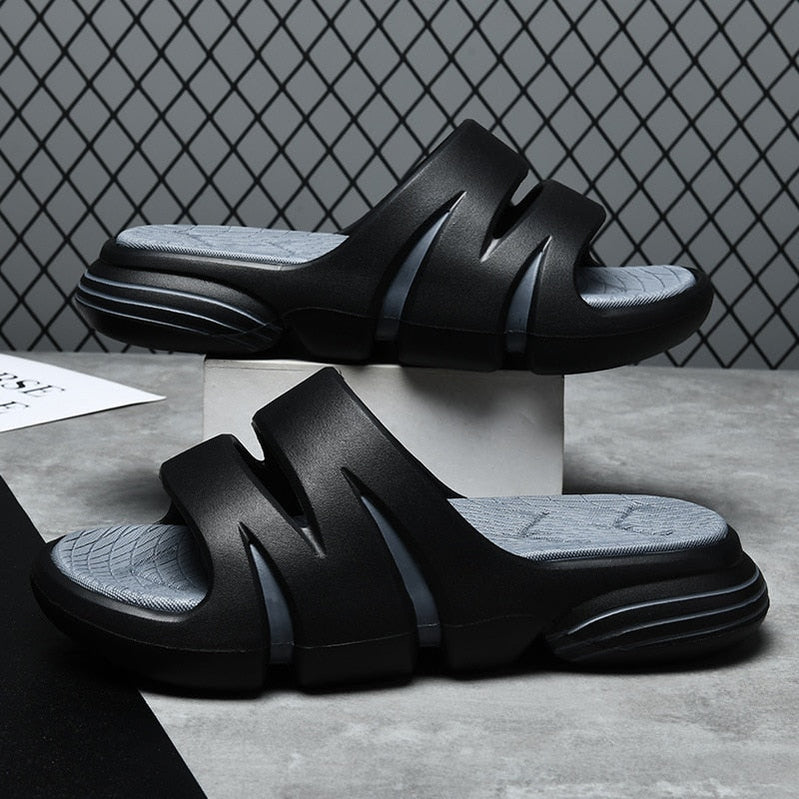 JOYWILL Summer Men's Slippers EVA Soft Bottom Non-slip Slippers Fashion Lightweight Outdoor Beach Flip Flops Shoes For Men Black-Gray-A Spain