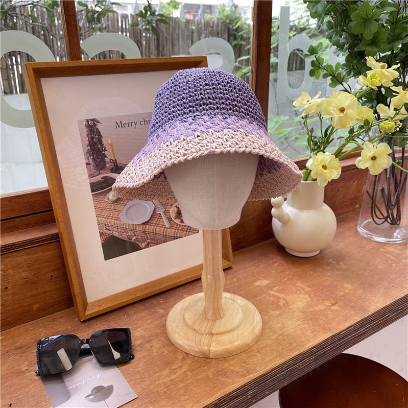 Sunscreen Hat Women's Net Red ins Korean Bucket Hat Hollow out Fisherman Basin Hat Outdoor Knitted Sun Shield Hat 22 55-58CM