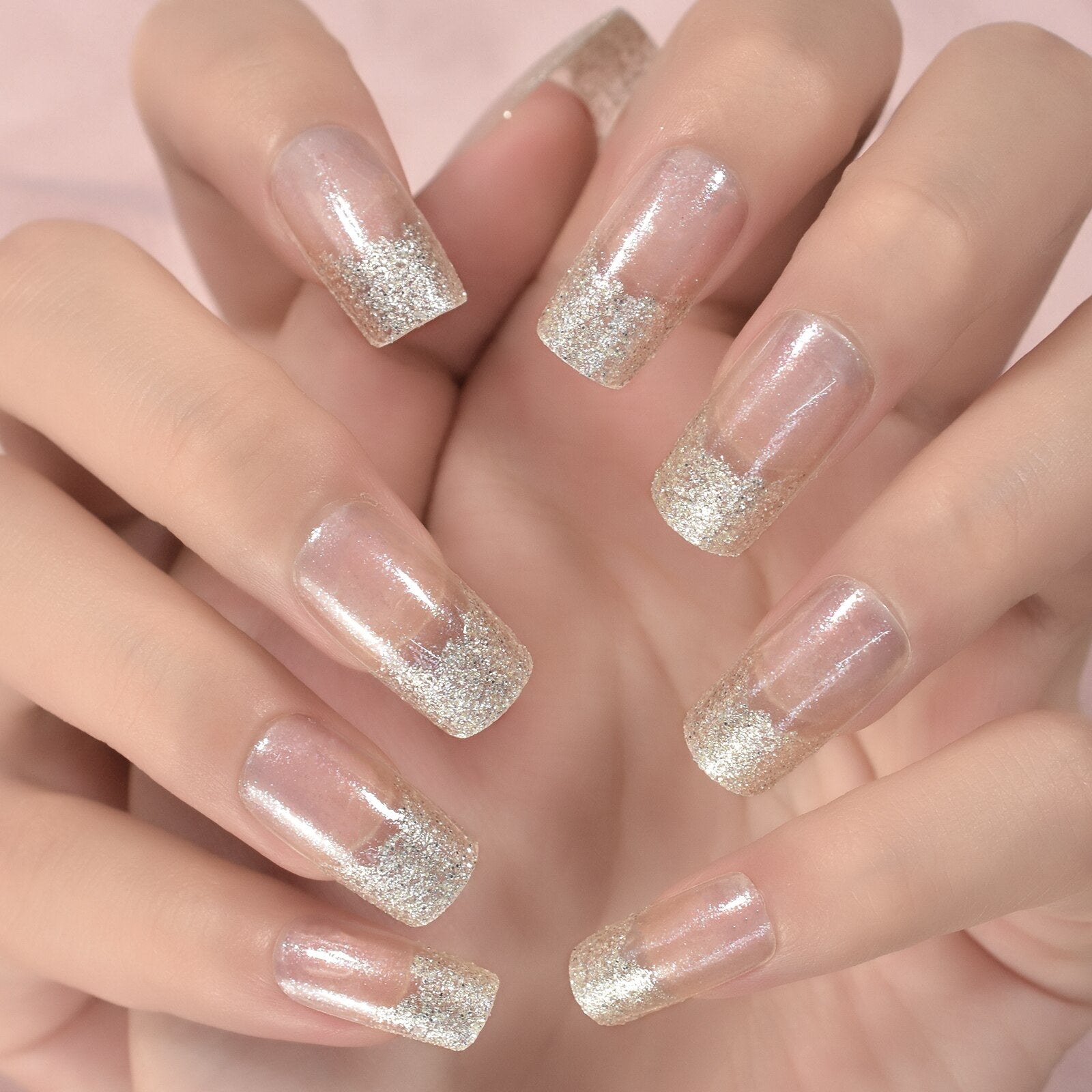 Glossy Gradient Rainbow Ombre French Press on Nails Almond Fake Nails Stiletto Oval Pointed Manicure False Nails Finger Tips L6370