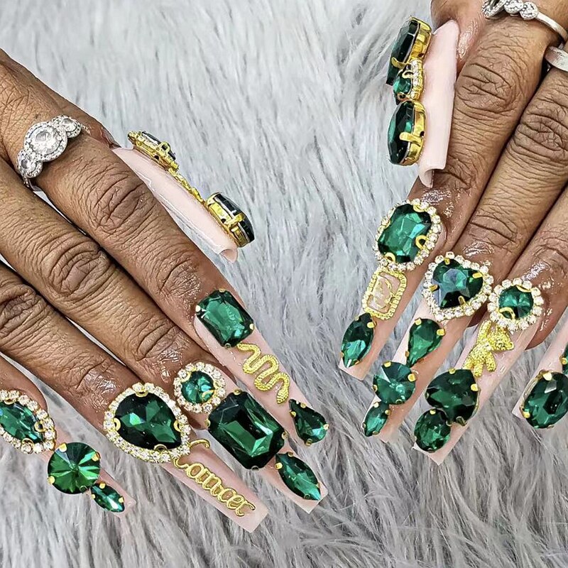 Handmade Luxury 3XL Full Cover False Nail Tips Glittery Rhinestone Press On Nails Y2K Reusable XXL XL Long Fake Nail With Glue
