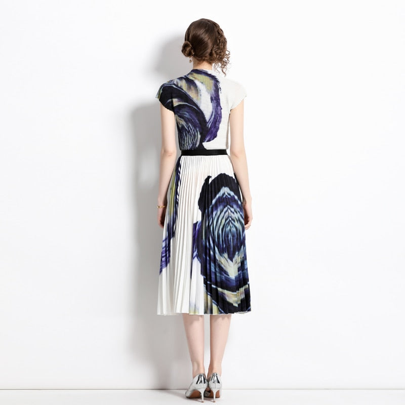 Summer Sets With Skirts Mid Length Suit for Women Slim Fit Two Piece Y2k Elegant Skirt Set Short Sleeve Vacation Outfits