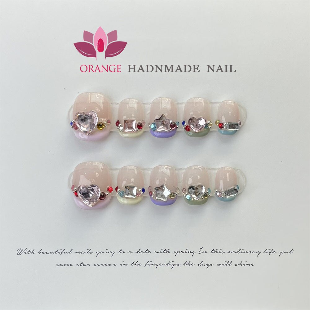 Handmade Short Press On Nails With Designs Reusable Fake Nails Glitter Full Cover Wearable Artificial Nails XS S M L Size Nails Spain