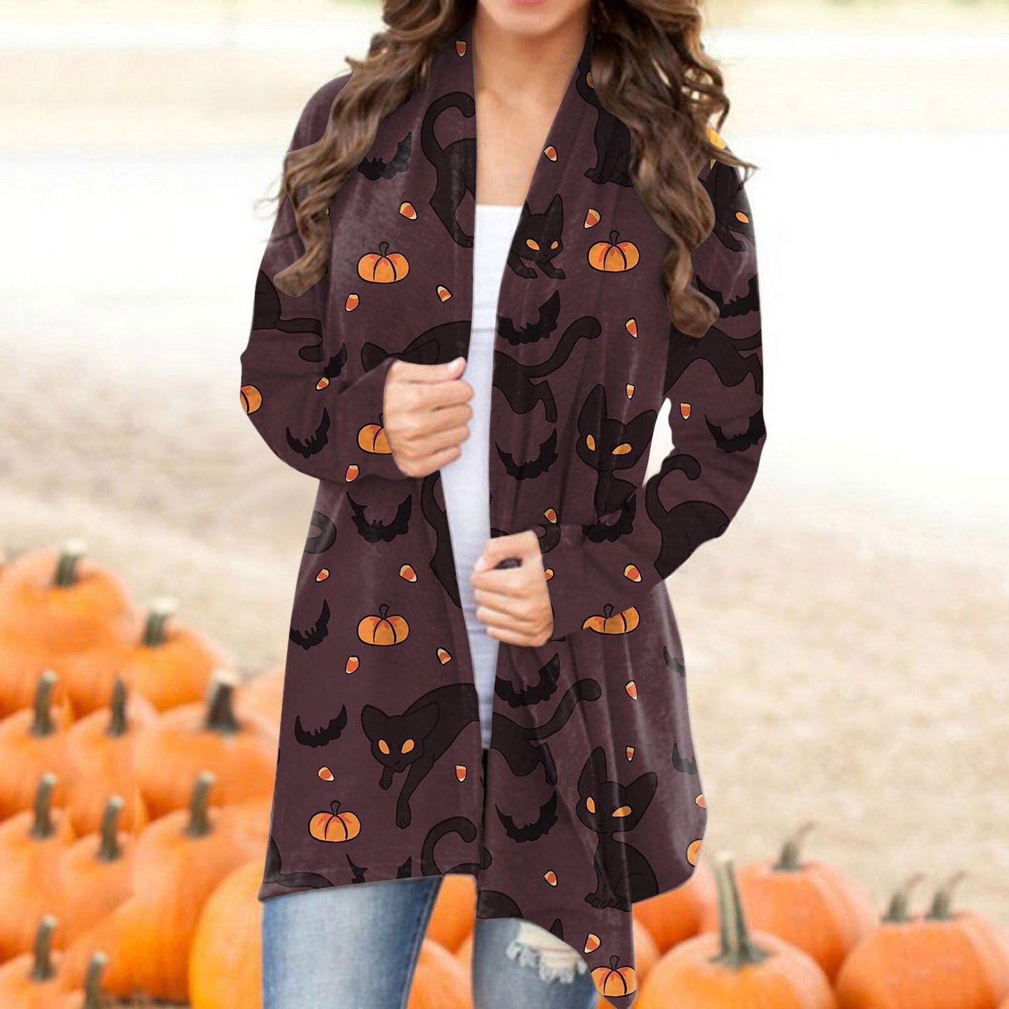 Autumn Winter Cardigan Women Halloween Skull Print Casual Open Stitch Lady Elegant Sweater Coat Casual Blouse Clothes Streetwear