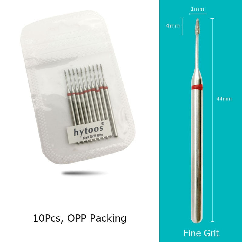 HYTOOS 10pcs/Set Nail Drill Bits Diamond Cutters for Manicure Cuticle Burr Milling Cutter for Pedicure Nails Accessories Tools GD00804D-F(D)
