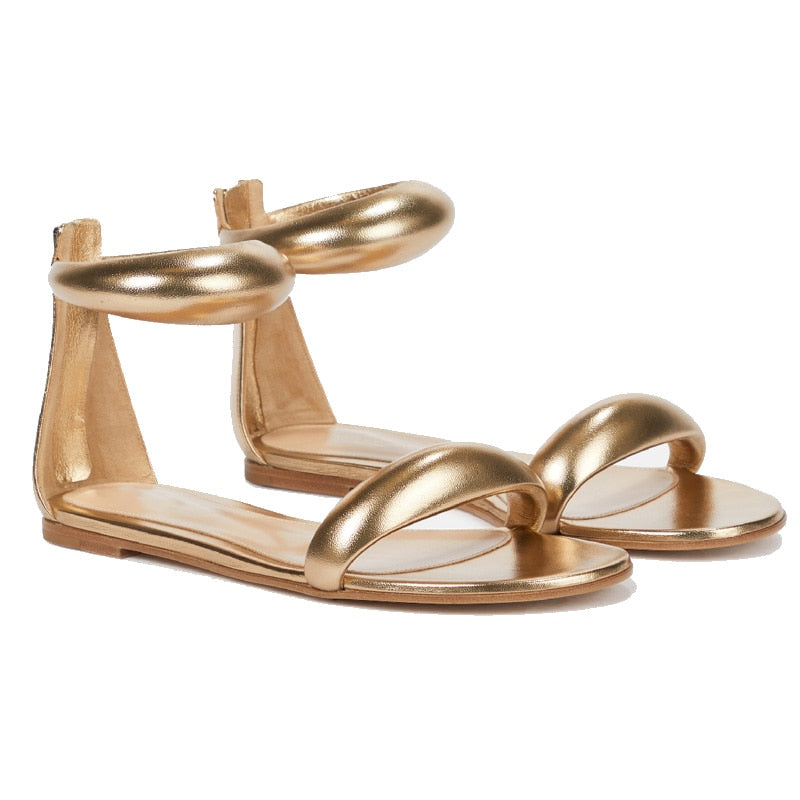 Sexy Flat Sandals Simple Fish Mouth Zipper Women's Shoes Gold Silver Black Green White Brown Big Size Silver 43