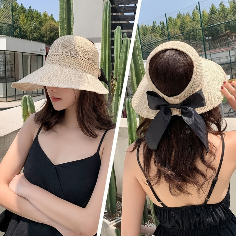 Fashion Wide Brim Sun Visor Hats Crochet Picnic Beach UV Protection Scallop Cap For Outdoor Summer Women's Hat Caps