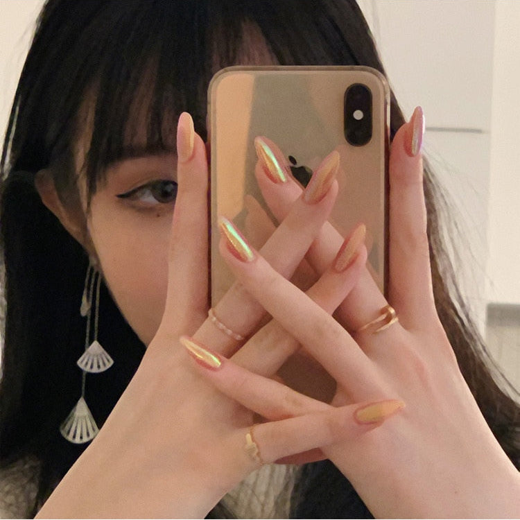 Gradient Fake Nails Press on Nail Diamond Cross Art Long Tips False Forms with Glue Stick Stickers Reusable Set JP1141-Z2-B5