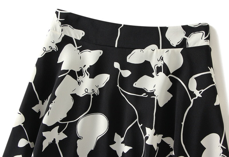 Willow Flower Chiffon Floral A- line Skirt Women's Spring Summer 2023 New High Waist Printed Long Skirt Female