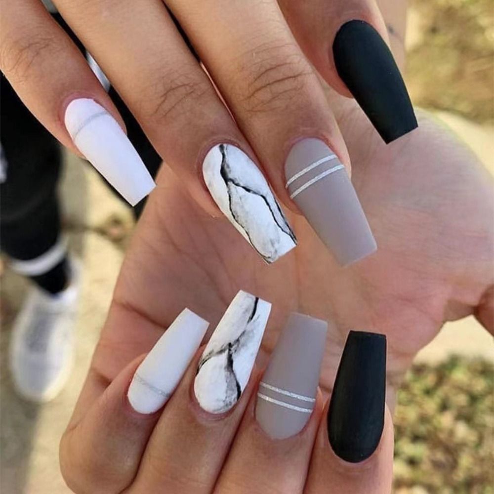 Pink Cow Design False Nail French Full Cover Long Coffin Fake Nails Glue DIY Manicure Nail Art Tools press on nails nail tips new3