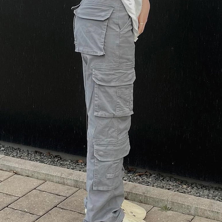 Vintage Cargo Pants Baggy Jeans Women Fashion 90s Streetwear Pockets Wide Leg High Waist Straight Y2k Denim Trousers Overalls