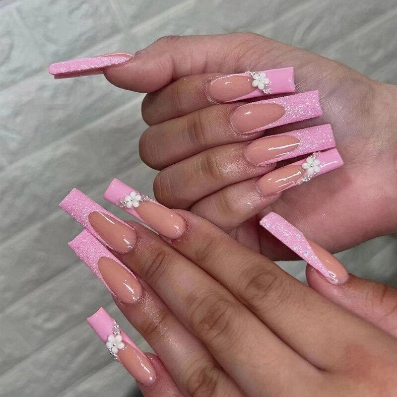 Acrylic Fake Nails Wearable Long Sharp Nail Broken Diamond Butterfly Dot Diamond Full Cover Nail Tips Set Press On Nails New
