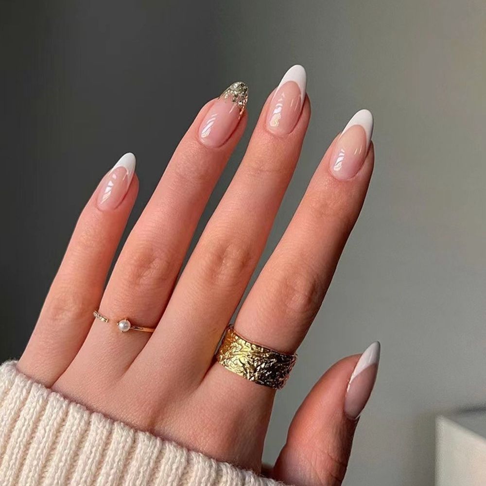 24Pcs/Set Fake Nails With Glue Full Cover Nail Tips Press On Med Nails DIY Manicure Oval Head False Nails Pink Almond Artificial