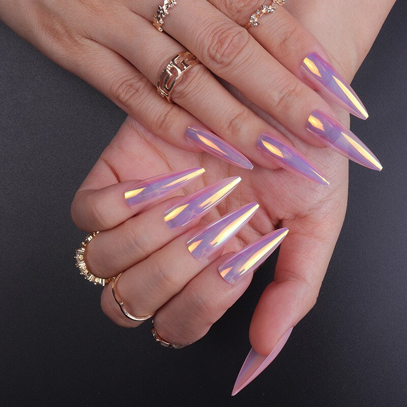 Acrylic Fake Nails Wearable Long Sharp Nail Broken Diamond Butterfly Dot Diamond Full Cover Nail Tips Set Press On Nails New