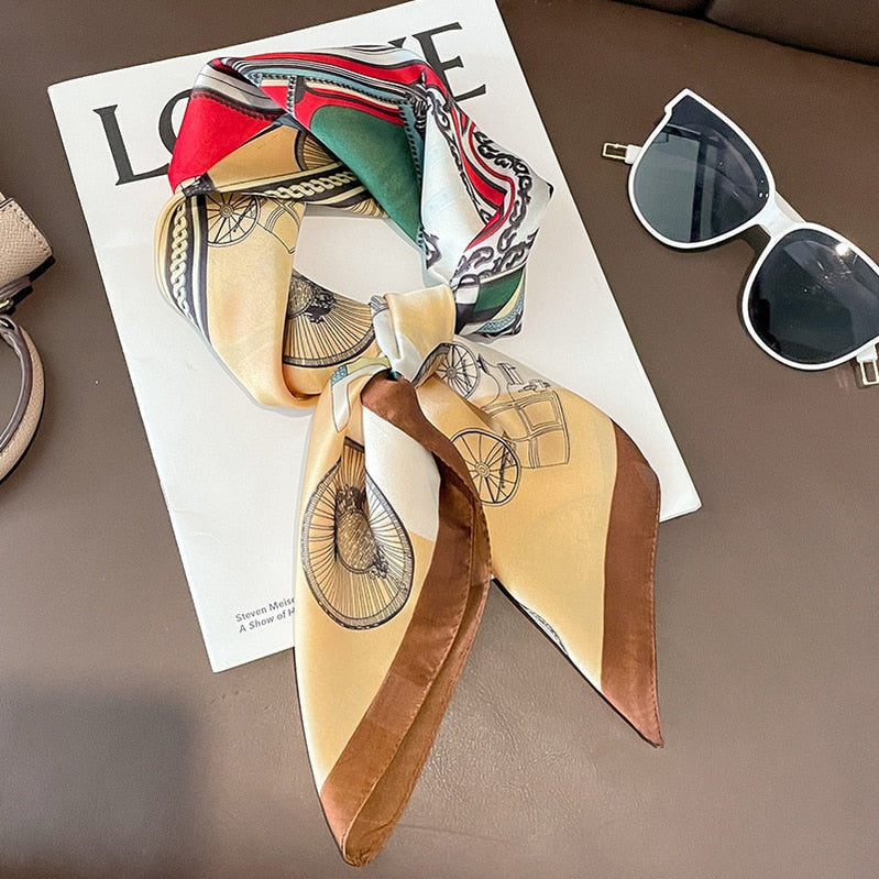 Fashion Hair Scarf for Women Headband Ribbon Satin Silk Square Scarves Lady Wrist Wrap Shawls Design Bandana Foulard