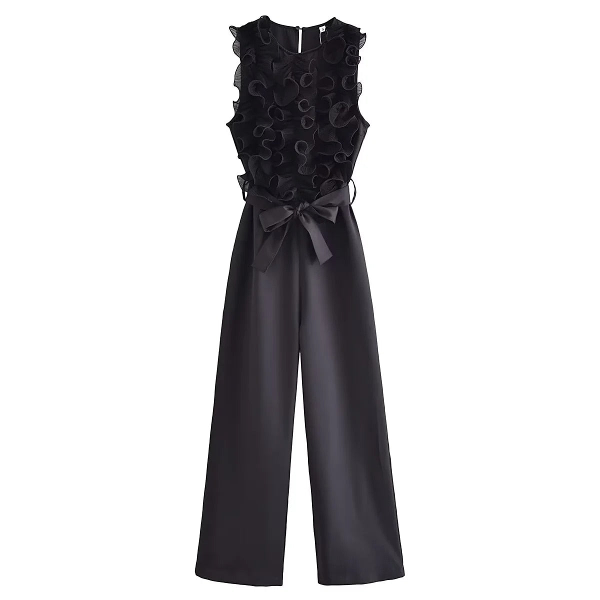 TRAF 2023 New Summer Women Elegant Solid Ruffle Sexy White Jumpsuits Fashion Long Jumpsuit with Belt