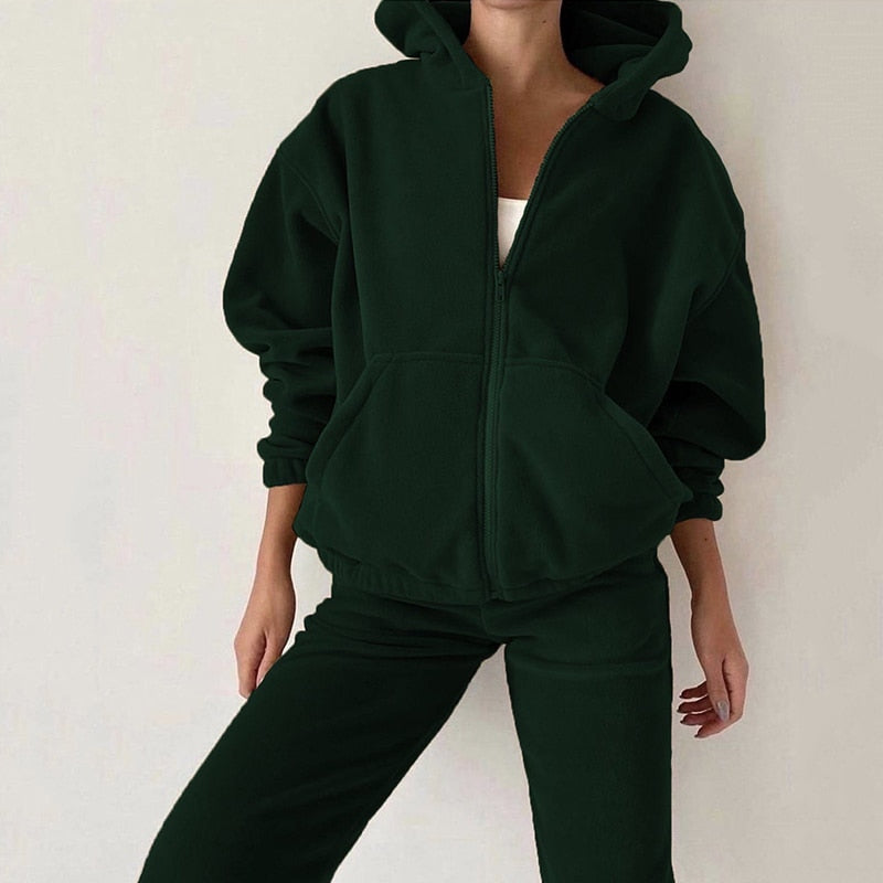 Autumn Winter Women's Brand Velvet Fabric Tracksuits Hoody Track Suit Hoodies And Pants Oversized Sportswear Two Pieces Set