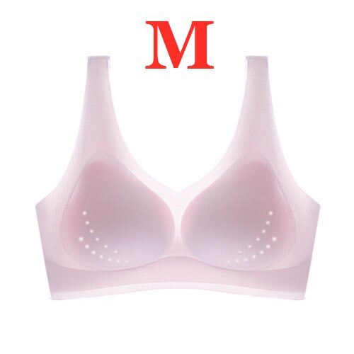 Youpin Women's Ice Silk Seamless Bra Ultra-thin No Steel Ring Breathable Antibacterial Gather One Piece Breathable Underwear Pink M