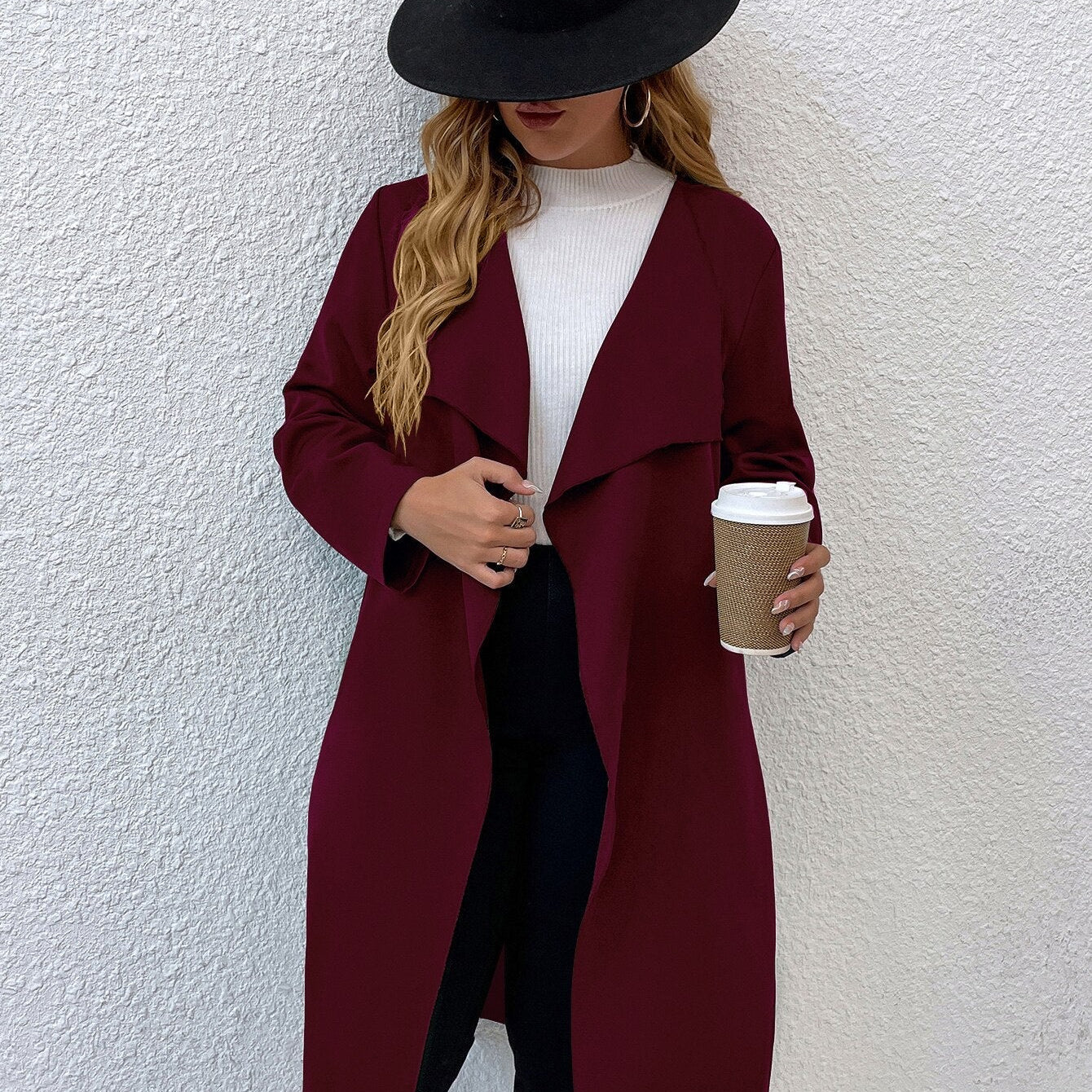 Women Autumn Jacket Large Plus Size 4XL Trench Coats Winter Solid Clothing Turn-down Collar Elegant Office Ladies Windbreak Fuchsia