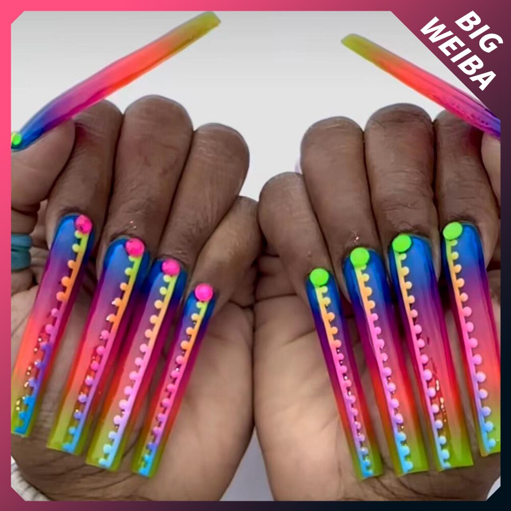 41Style Diamond Stiletto Coffin Long Nail Europe America Handwork Customization Cosplay Party Full Cover Fake Nails Woman Gift