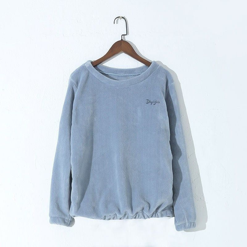 Women Winter Velvet Sets Pullover And Elastic Waist Pants Sets Casual Warm Cashmere Sets Women Autumn and Winter BLUE TOP fit to 45-75kgs