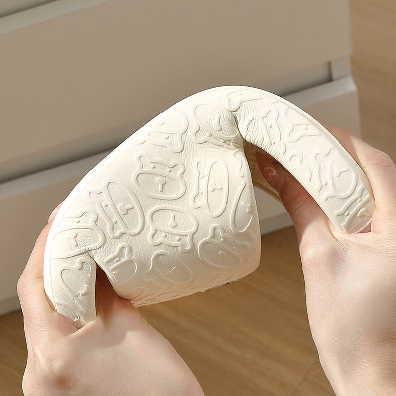 Outdoors Summer Women Men Flat Thick Platform Slippers Non-Slip Cartoon Home Bath Sandals Beach Slides Couples Ladies Shoes