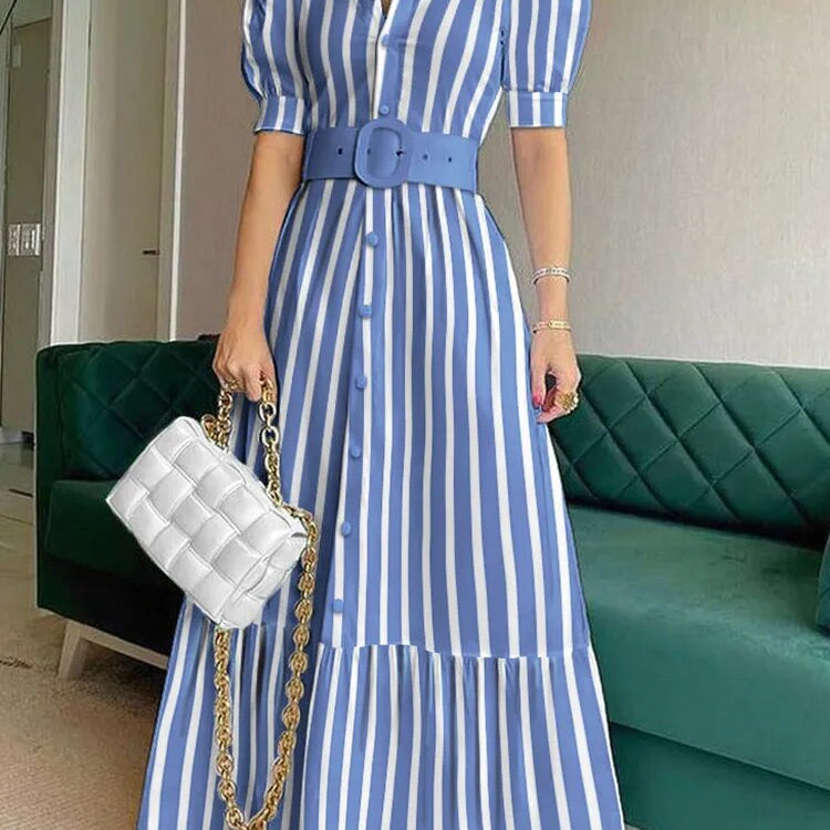 Short Sleeve Elegant Party Dresses For Women High Waist Gowns Button Design Women's Luxury Fashion Summer Clothes Chic Long