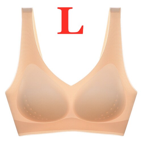 Youpin Women's Ice Silk Seamless Bra Ultra-thin No Steel Ring Breathable Antibacterial Gather One Piece Breathable Underwear Complexion L