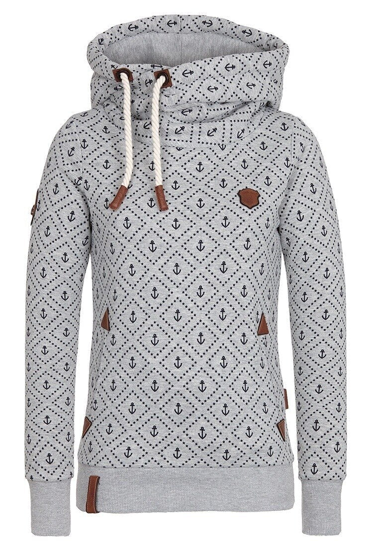 Anchor Print Big Size Hoodies Women 5xl Poleron Mujer 2024 Korean Street Pocket Sweatshirt Drawstring Slim Fit Hipster Hoodie grey hoodie