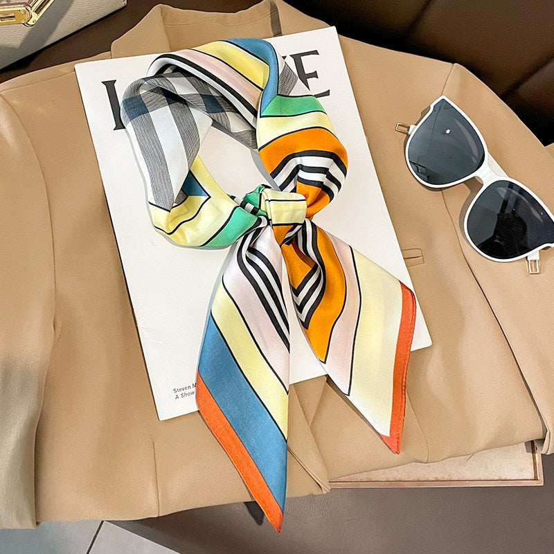 Luxury Silk Shawl Square Scarf for Women Satin Hijab Fashion Wraps Neckerchief Female Hair Bands Ribbon Headband Bandana W-77-2 70x70