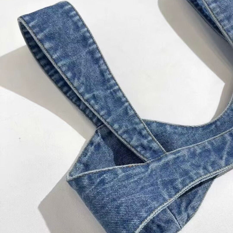 Woman Summer Jean Bra Tops Sexy Super Short Cowboy Suit Blouses Bandage Shirts