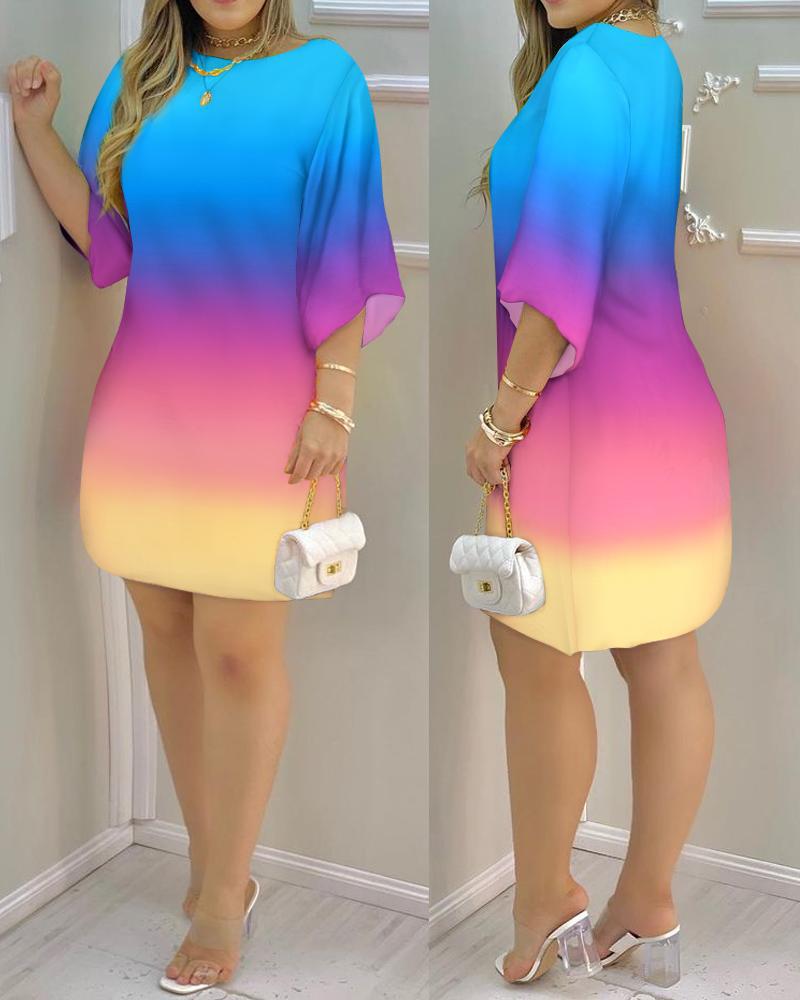 Women's Dress Summer Fashion Tropical Print Half Sleeve O-Neck Dresses Female Casual Party Beach Mini Loose Dress Vestidos